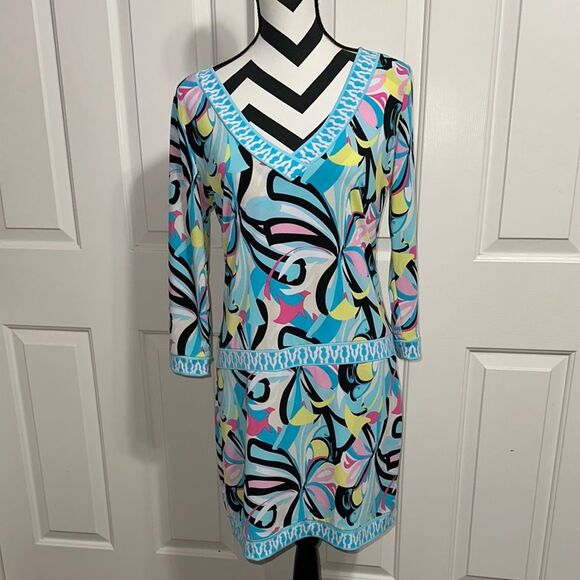 MACBETH COLLECTION Patterned V Neck Dress - Picture 1 of 5